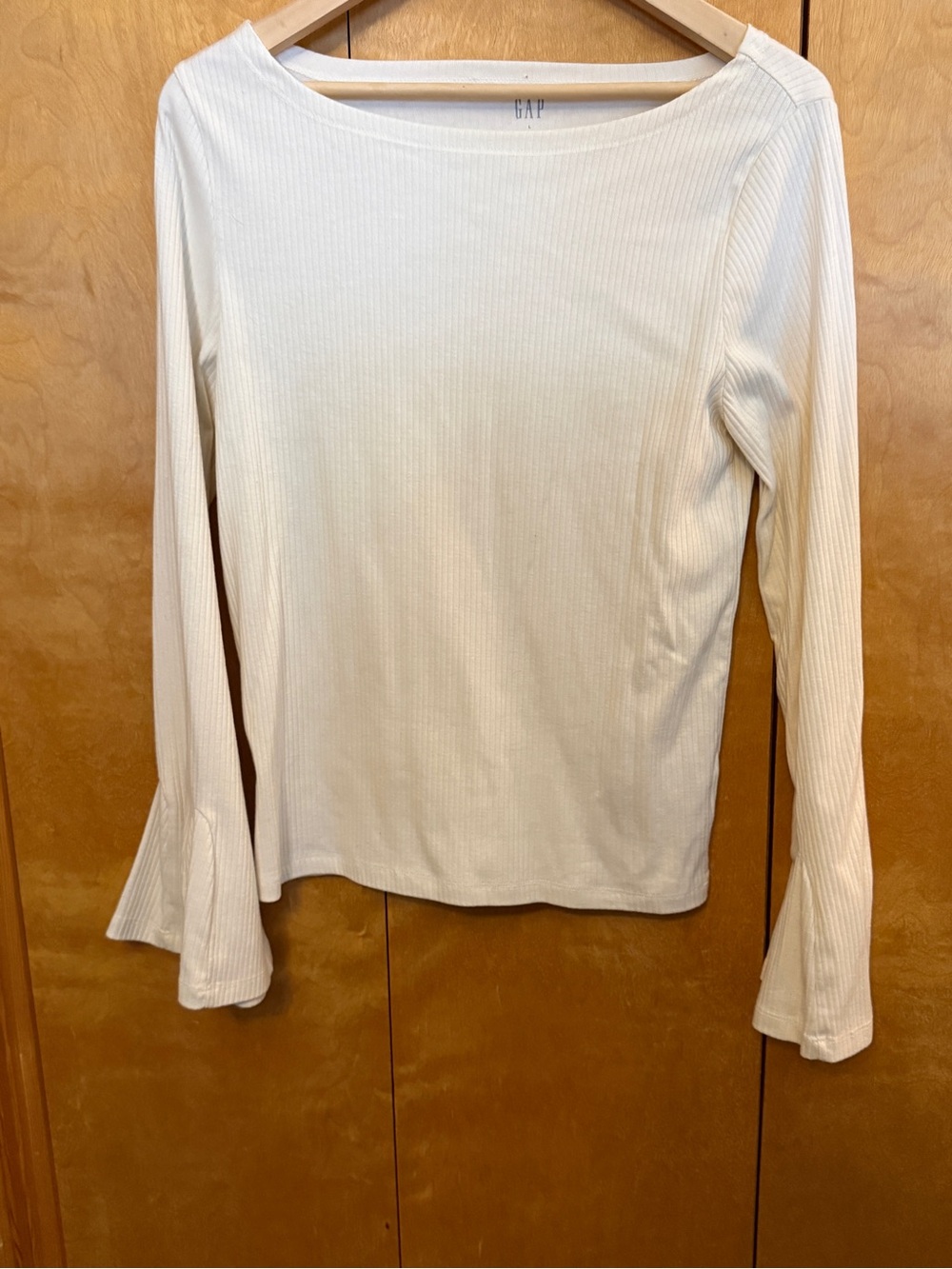 GAP Cream Ribbed Long-Sleeve Boatneck Tee Women Size Large